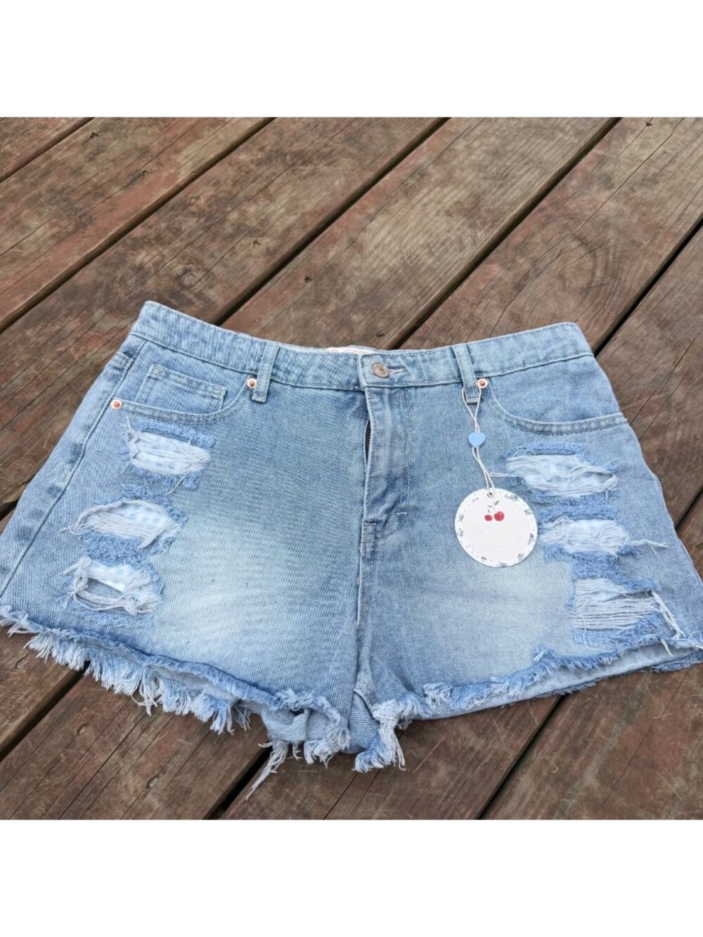 Project Rebel High Rise Cut Off Denim Shorts Distressed Style Size 11 Light Wash